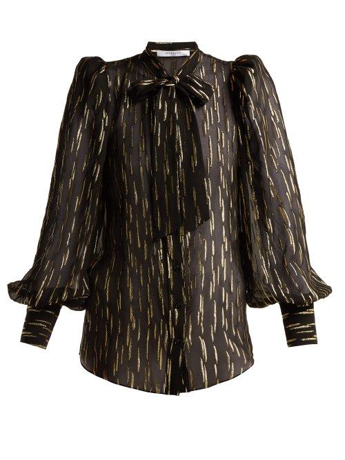 Matchesfashion.com Givenchy - Pussy Bow Metallic Fil Coup Silk Blend Blouse - Womens - Black Gold