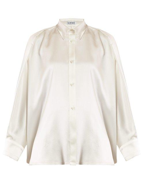 Matchesfashion.com Loewe - Raw Edged Satin Blouse - Womens - Ivory