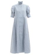 Matchesfashion.com Thierry Colson - Venetia Striped Crinkle-sateen Maxi Dress - Womens - Blue White