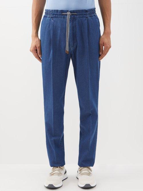Brunello Cucinelli - Drawstring-waist Denim Trousers - Mens - Blue