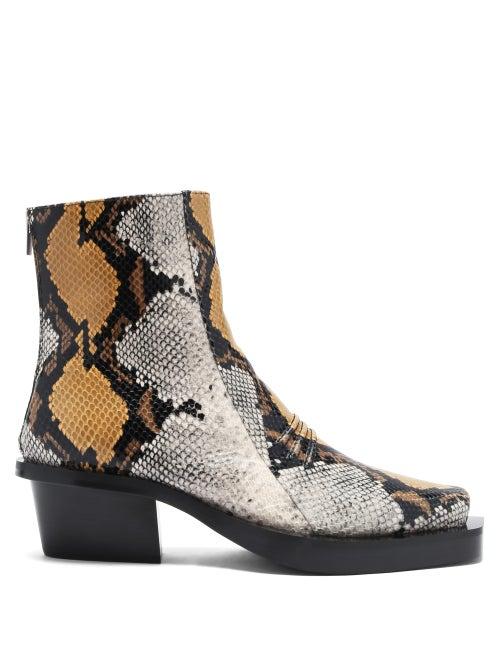 Matchesfashion.com 1017 Alyx 9sm - Leone Snake-print Square-toe Leather Chelsea Boots - Mens - Dark Brown