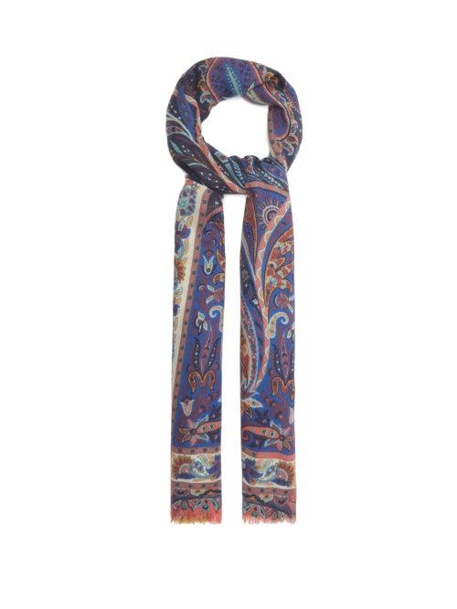 Matchesfashion.com Etro - Paisley-print Cashmere-blend Herringbone Shawl - Womens - Blue Multi