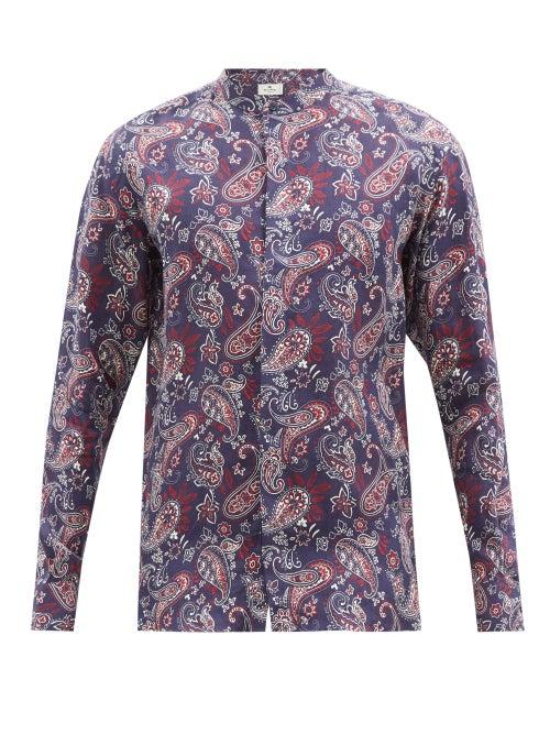 Etro - Paisley-print Linen Shirt - Mens - Navy Multi