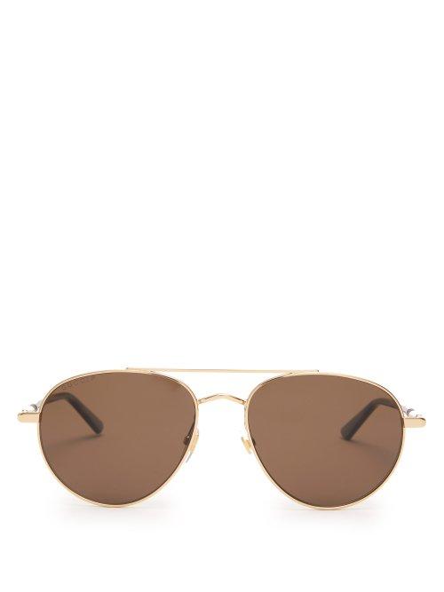 Matchesfashion.com Gucci - Web Strip Tinted Aviator Sunglasses - Mens - Gold