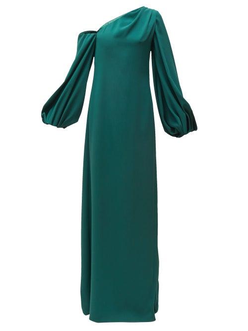 Matchesfashion.com Carolina Herrera - Knotted Back Asymmetric Silk Crepe Gown - Womens - Dark Green
