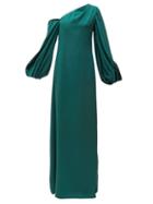 Matchesfashion.com Carolina Herrera - Knotted Back Asymmetric Silk Crepe Gown - Womens - Dark Green