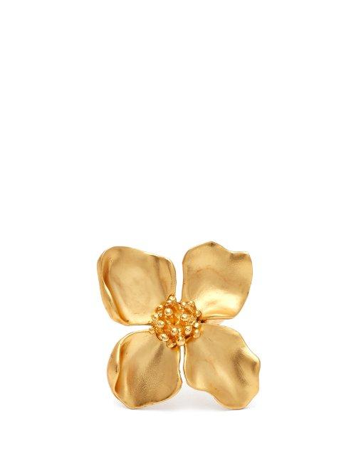 Matchesfashion.com Oscar De La Renta - Brushed Flower Ring - Womens - Gold