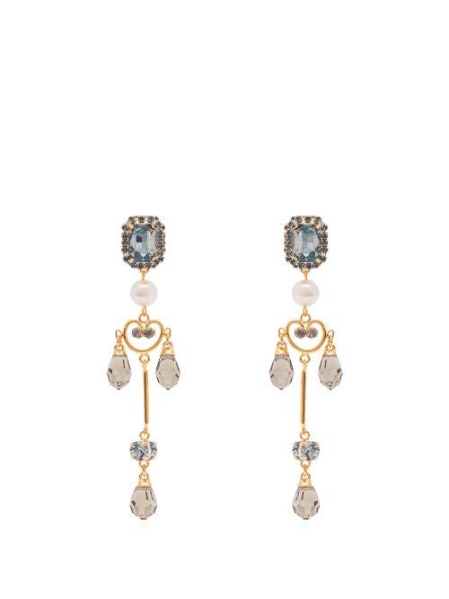 Matchesfashion.com Erdem - Crystal Embellished And Pearl Drop Lace Earrings - Womens - Blue