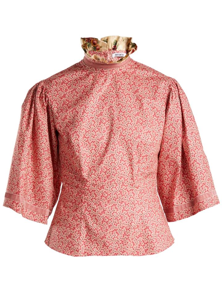 Batsheva Vine-print Ruffled Cotton Blouse