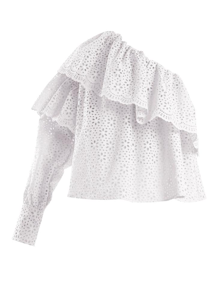 Msgm One-shoulder Broderie-anglaise Cotton Top