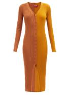 Staud - Shoko Buttoned Ribbed-knit Dress - Womens - Brown Multi