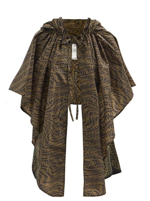Ladies Accessories Fendi - Ff Vertigo-print Pack-away Hooded Poncho - Womens - Brown Multi