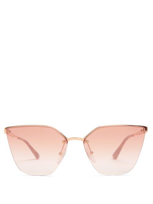 Matchesfashion.com Prada Eyewear - Mirrored Cat Eye Metal Sunglasses - Womens - Pink Gold