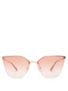 Matchesfashion.com Prada Eyewear - Mirrored Cat Eye Metal Sunglasses - Womens - Pink Gold