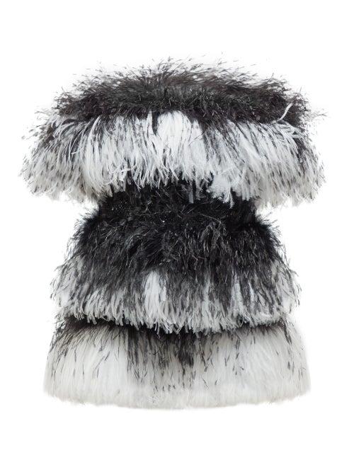 Matchesfashion.com Saint Laurent - Off The Shoulder Striped Feather Mini Dress - Womens - Black White