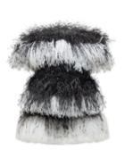 Matchesfashion.com Saint Laurent - Off The Shoulder Striped Feather Mini Dress - Womens - Black White