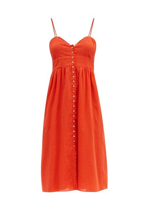 Matchesfashion.com Loup Charmant - Avalon Ruffled Cotton-voile Dress - Womens - Red