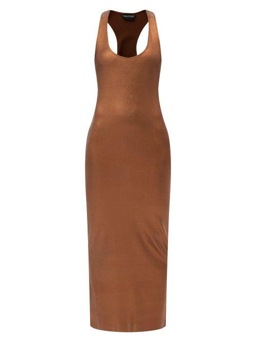 Tom Ford - Scoop-neck Metallic-jersey Dress - Womens - Brown