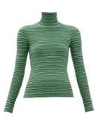 Matchesfashion.com Joostricot - Striped Roll Neck Cotton Blend Sweater - Womens - Green Multi