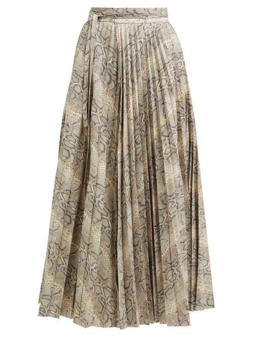 Matchesfashion.com A.w.a.k.e. Mode - Stephanie Python Print Pleated Cotton Skirt - Womens - Beige Print