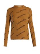 Matchesfashion.com Balenciaga - Logo Print Ribbed Top - Womens - Camel