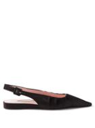 Emilia Wickstead - Messina Pleated Satin Slingback Flats - Womens - Black