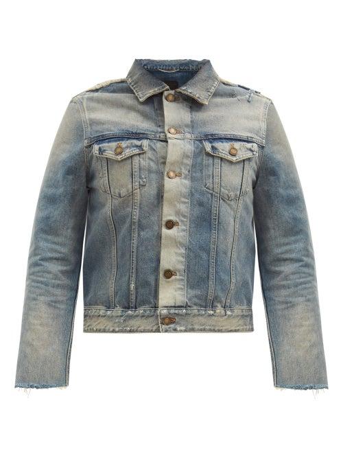 Matchesfashion.com Saint Laurent - Distressed Denim Jacket - Mens - Blue