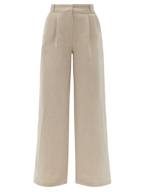 Matchesfashion.com Asceno - Rivello Pleated Wide-leg Linen Trousers - Womens - Beige