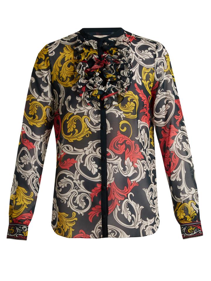 Mary Katrantzou Ruffled-neck Silk Blouse