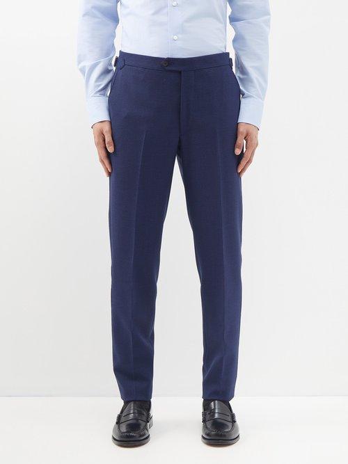 Thom Sweeney - Flat-front Slim-leg Wool Suit Trousers - Mens - Blue