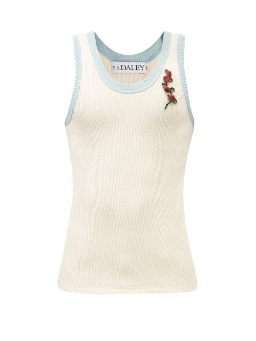 S.s. Daley - Oliver Crochet-rose Cotton-knit Tank Top - Mens - White