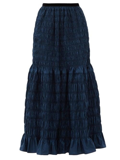 Matchesfashion.com Molly Goddard - Emanuelle Shirred-taffeta Skirt - Womens - Navy
