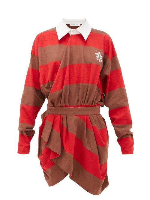 Matchesfashion.com Matthew Adams Dolan - Long-sleeved Striped-cotton Rugby Shirt Dress - Womens - Red Multi