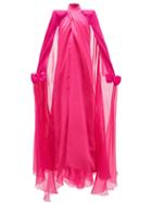 Matchesfashion.com Richard Quinn - Crossover Bow-cuff Cape-back Silk-satin Gown - Womens - Pink