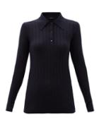 Matchesfashion.com Lisa Yang - Olympia Point-collar Ribbed-cashmere Sweater - Womens - Navy