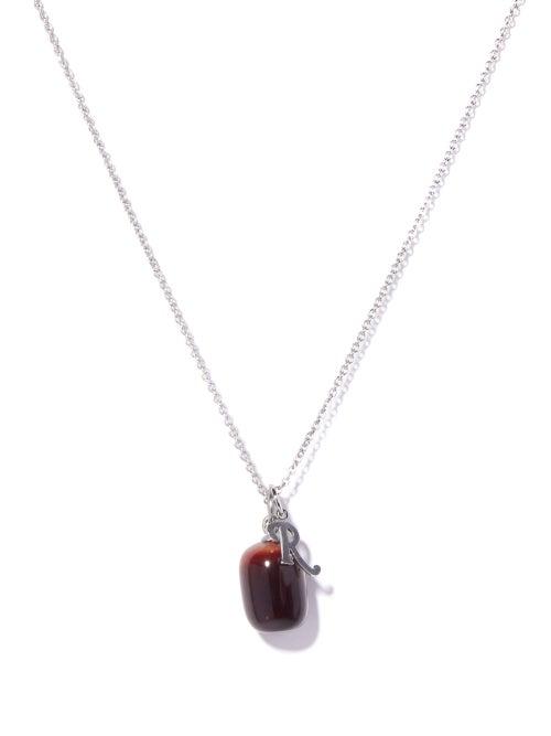 Mens Jewellery Raf Simons - Logo-charm And Jasper Necklace - Mens - Dark Brown