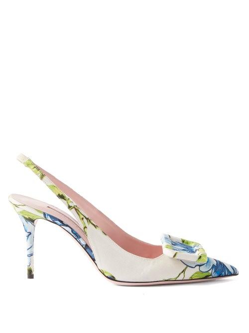 Emilia Wickstead - Paloma Floral-print Faille Slingback Pumps - Womens - Blue Multi