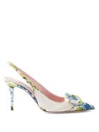 Emilia Wickstead - Paloma Floral-print Faille Slingback Pumps - Womens - Blue Multi