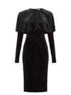 Matchesfashion.com Sara Battaglia - Caped Crushed Velvet Dress - Womens - Black