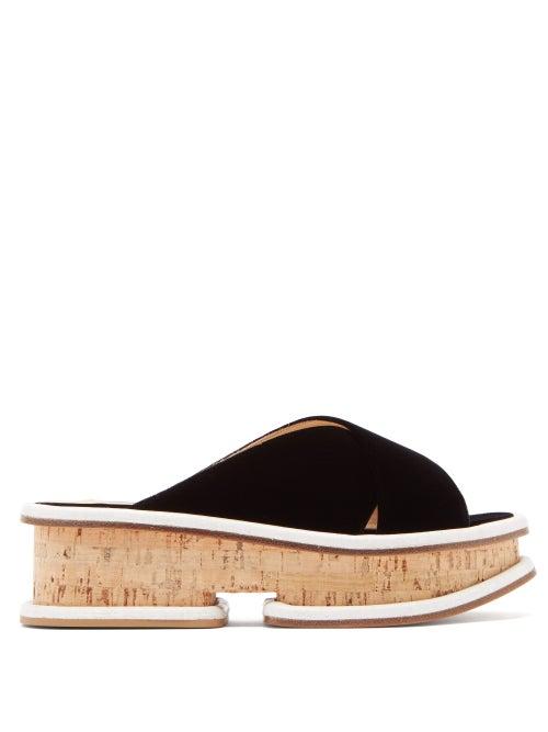 Matchesfashion.com Gabriela Hearst - Gryphious Crossover Velvet Flatform Slides - Womens - Black