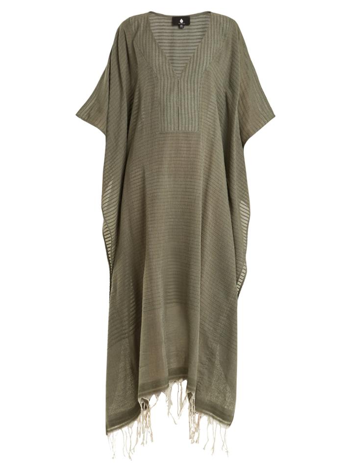Su Jimba Wide V-neck Striped Cotton Kaftan