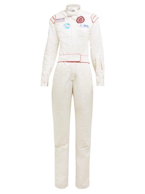 Matchesfashion.com Marine Serre - F1 Logo Patch Moire Jumpsuit - Womens - Ivory