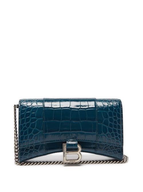 Balenciaga - Hourglass Croc-effect Leather Cross-body Bag - Womens - Dark Blue
