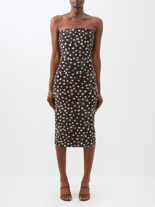 Norma Kamali - Spot-print Velvet Midi Dress - Womens - Black & White