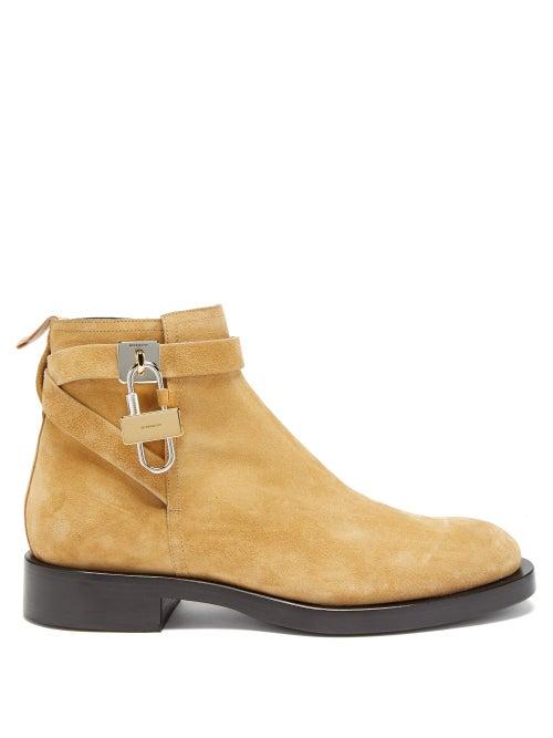 Givenchy - Lock-embellished Suede Ankle Boots - Mens - Beige