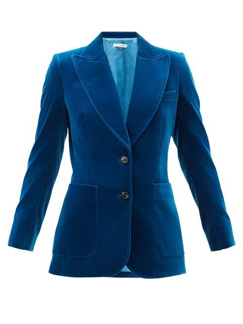 Matchesfashion.com Bella Freud - James Cotton-velvet Single-breasted Jacket - Womens - Blue