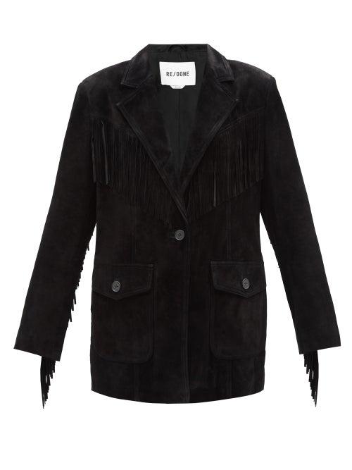 Re/done - Fringe-trimmed Suede Jacket - Womens - Black
