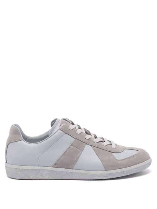 Maison Margiela - Replica Leather And Suede Trainers - Mens - Light Blue