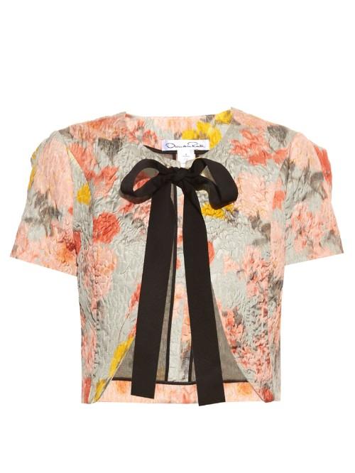 Oscar De La Renta Floral-jacquard Cropped Jacket