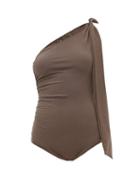 Matchesfashion.com Lisa Marie Fernandez - Arden One-shoulder Swimsuit - Womens - Brown